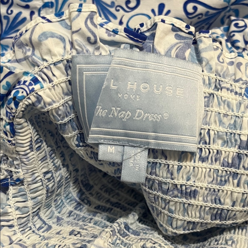 Hill House White and Blue Smocked Midi Dress - Picture 7 of 8